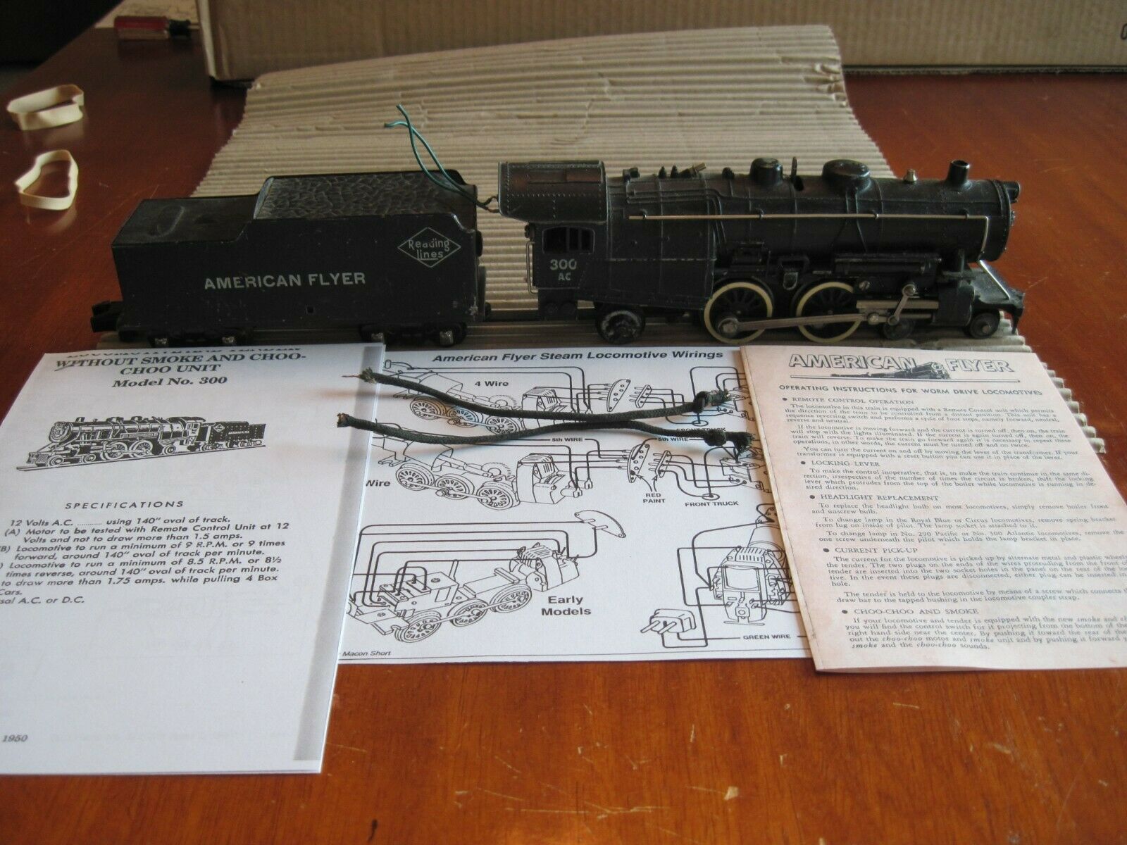 Vintage American Flyer 300 Ac "atlantic" Steam Engine (metal Tender) Paper Work